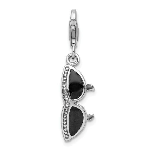 Million Charms 925 Sterling Silver With Rhodium-Plated 3-D Enameled Sunglass With Lobster Clasp Charm
