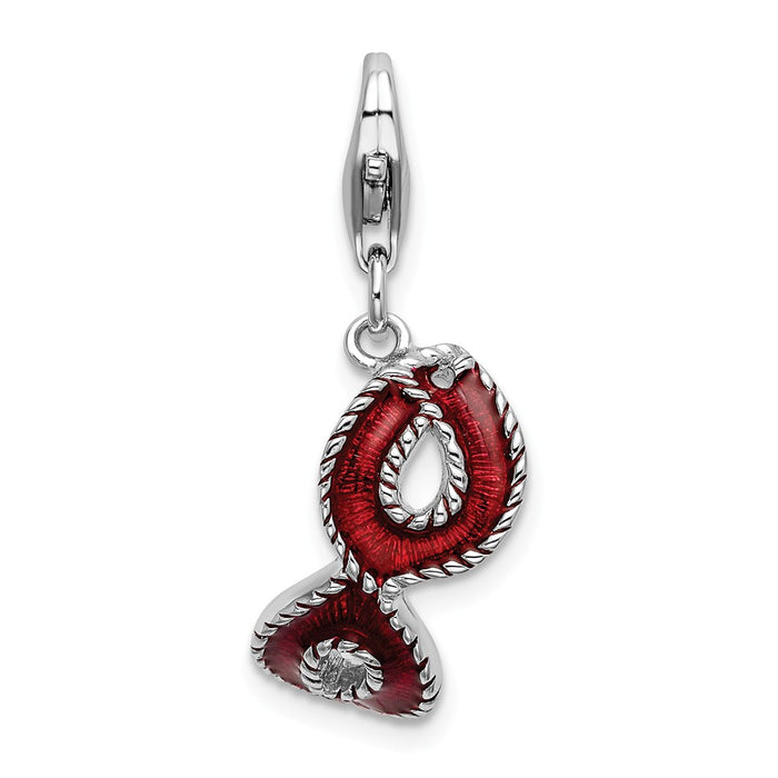 Million Charms 925 Sterling Silver With Rhodium-Plated Red Enameled Mask With Lobster Clasp Charm