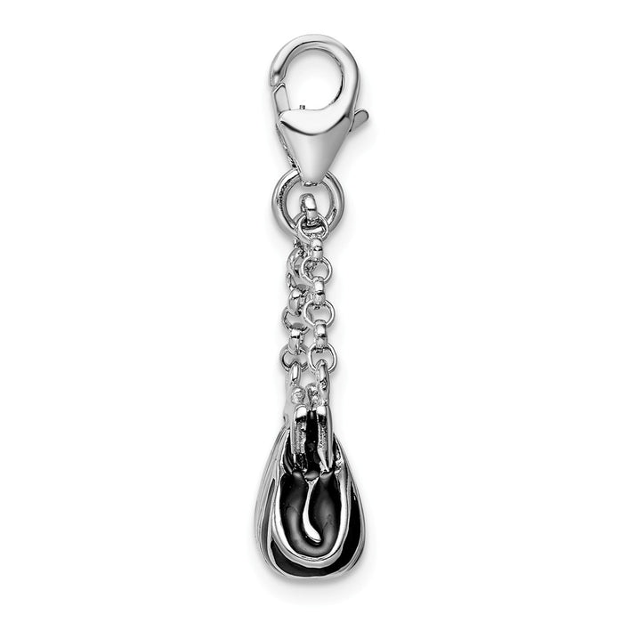 Million Charms 925 Sterling Silver With Rhodium-Plated 3-D Enameled Zebra Hand Bag With Lobster Clasp Charm