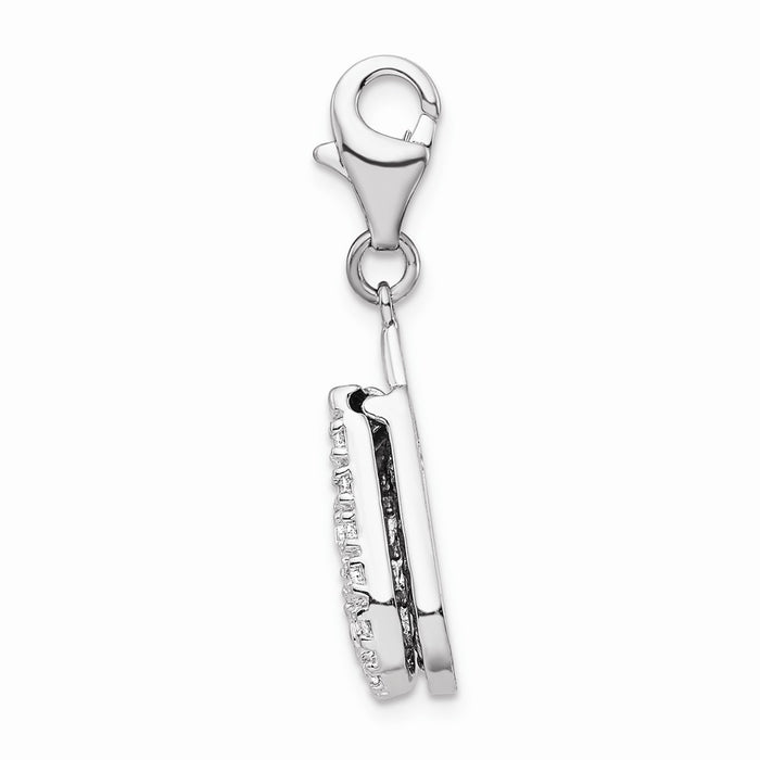 Million Charms 925 Sterling Silver Rhodium-Plated Flip Cell Phone (Cubic Zirconia) CZ With Lobster Clasp Charm
