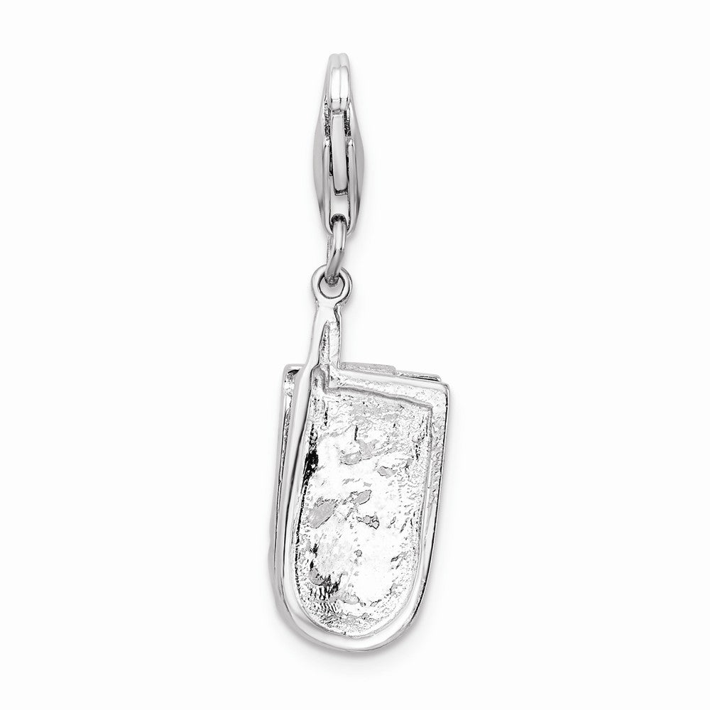 Million Charms 925 Sterling Silver Rhodium-Plated Flip Cell Phone (Cubic Zirconia) CZ With Lobster Clasp Charm