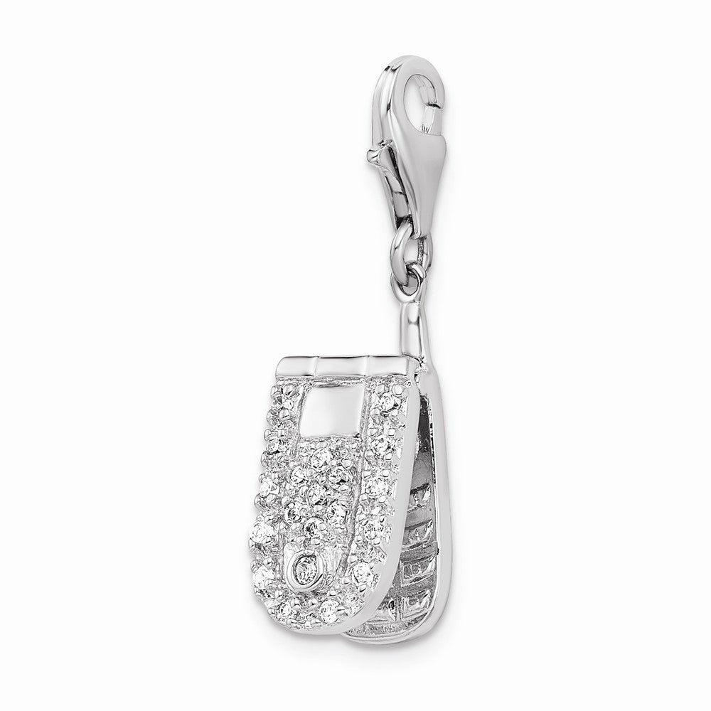 Million Charms 925 Sterling Silver Rhodium-Plated Flip Cell Phone (Cubic Zirconia) CZ With Lobster Clasp Charm