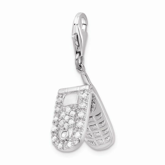 Million Charms 925 Sterling Silver Rhodium-Plated Flip Cell Phone (Cubic Zirconia) CZ With Lobster Clasp Charm