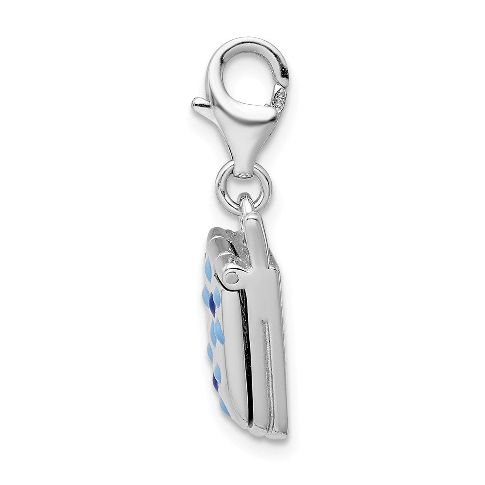 Million Charms 925 Sterling Silver With Rhodium-Plated Flower Enamel Movable Cell Phone With Lobster Clasp Charm