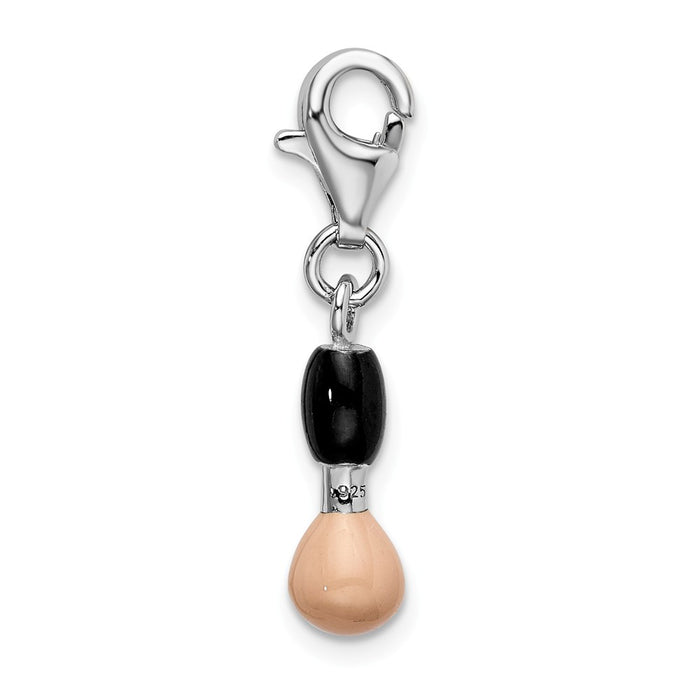 Million Charms 925 Sterling Silver With Rhodium-Plated Black & Pink Enamel Blush Brush With Lobster Clasp Charm