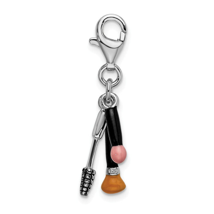 Million Charms 925 Sterling Silver With Rhodium-Plated Enameled Polished Makeup With Lobster Clasp Charm