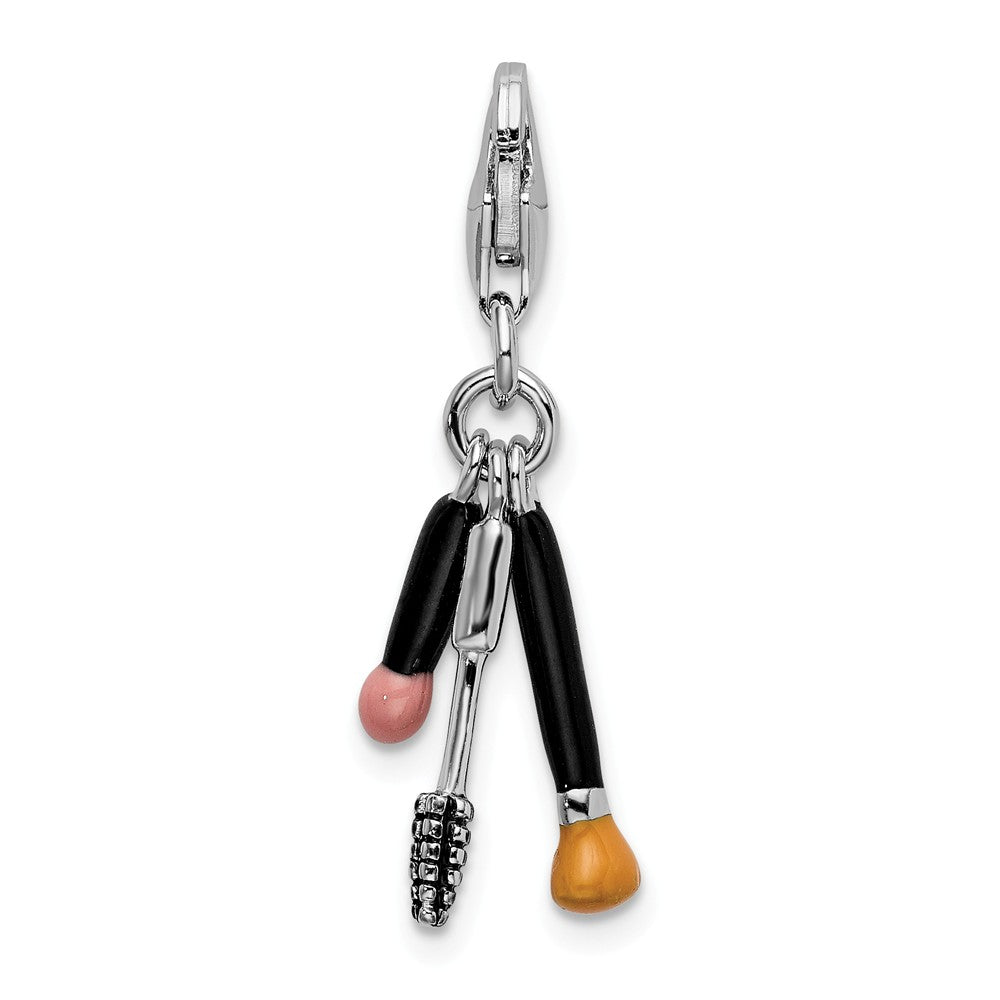 Million Charms 925 Sterling Silver With Rhodium-Plated Enameled Polished Makeup With Lobster Clasp Charm