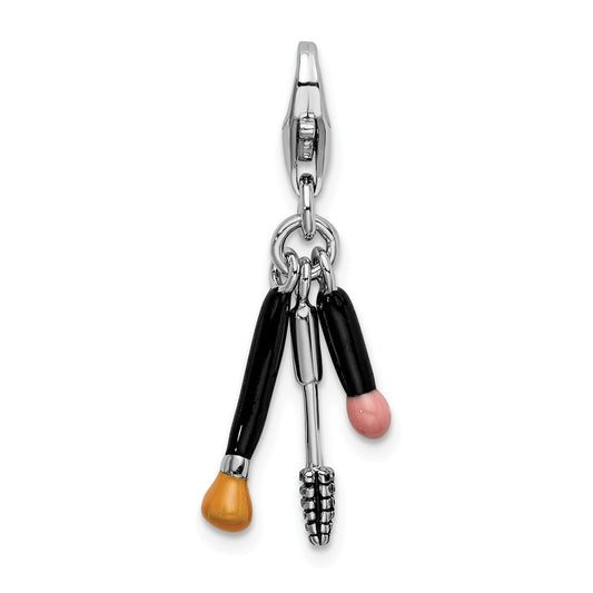 Million Charms 925 Sterling Silver With Rhodium-Plated Enameled Polished Makeup With Lobster Clasp Charm