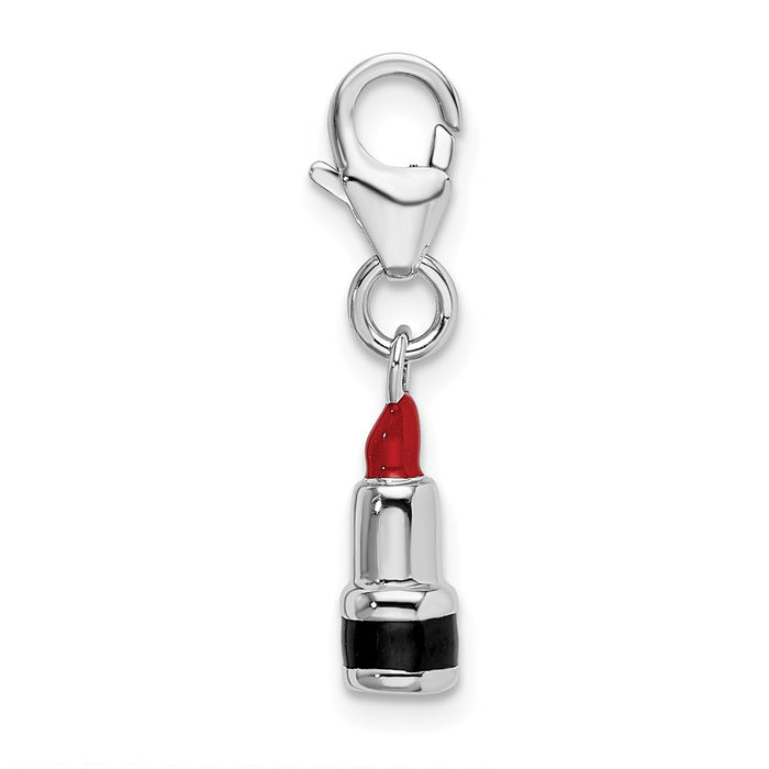 Million Charms 925 Sterling Silver With Rhodium-Plated 3-D Enameled Red Lipstick With Lobster Clasp Charm