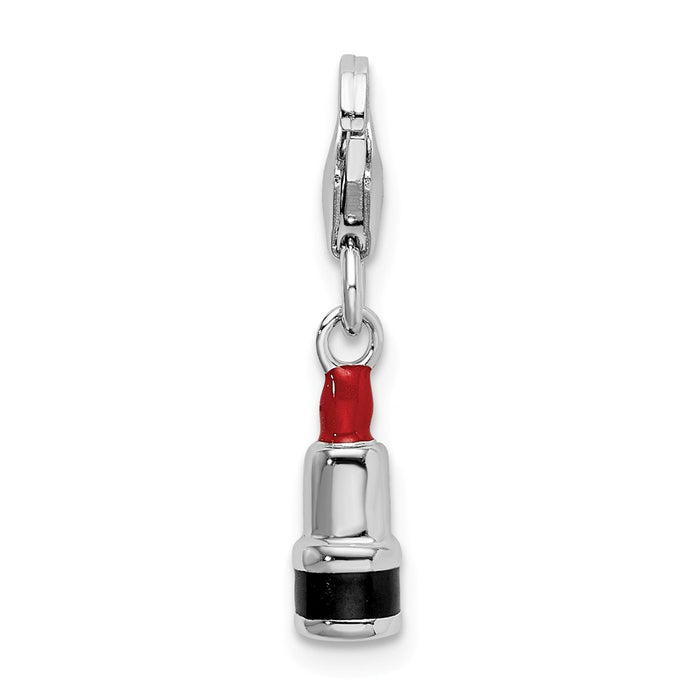 Million Charms 925 Sterling Silver With Rhodium-Plated 3-D Enameled Red Lipstick With Lobster Clasp Charm