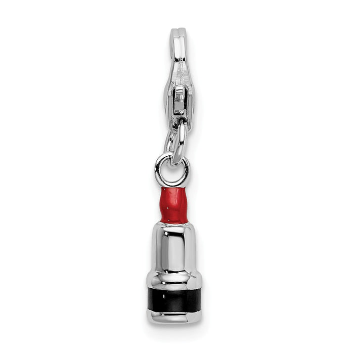 Million Charms 925 Sterling Silver With Rhodium-Plated 3-D Enameled Red Lipstick With Lobster Clasp Charm