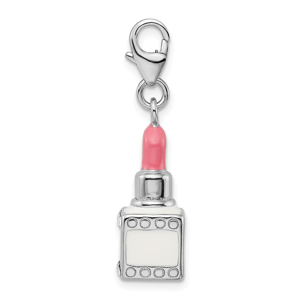 Million Charms 925 Sterling Silver With Rhodium-Plated Enamel Swarovski Crystals Pink Lipstick With Lobster Charm