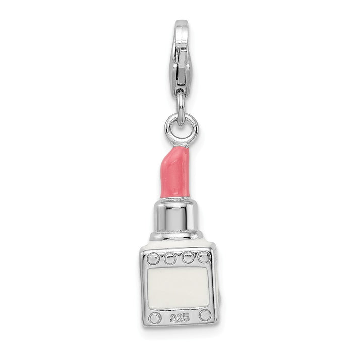 Million Charms 925 Sterling Silver With Rhodium-Plated Enamel Swarovski Crystals Pink Lipstick With Lobster Charm