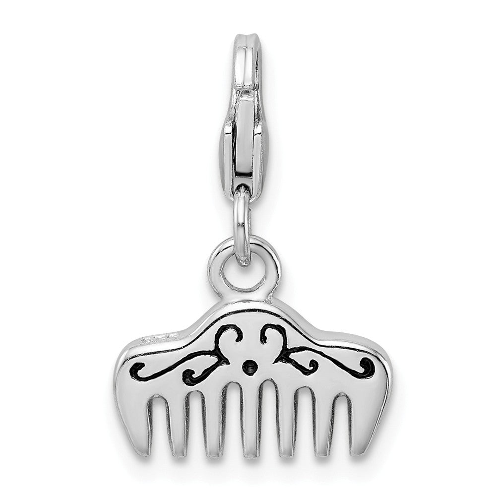 Million Charms 925 Sterling Silver With Rhodium-Plated Swarovski Crystals & Enamel Comb With Lobster Clasp Charm