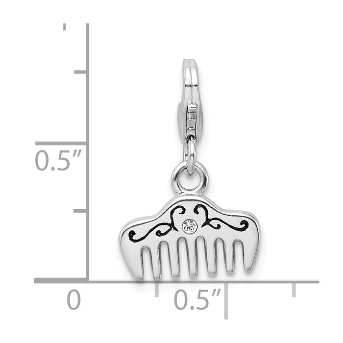 Million Charms 925 Sterling Silver With Rhodium-Plated Swarovski Crystals & Enamel Comb With Lobster Clasp Charm