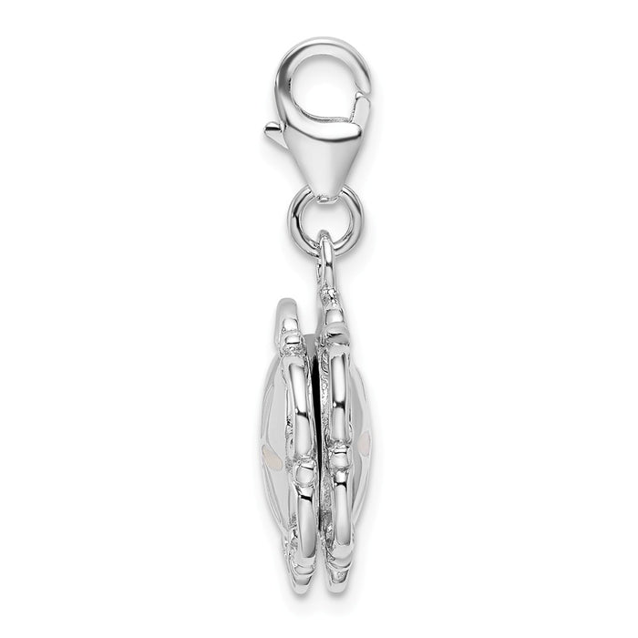 Million Charms 925 Sterling Silver Rhodium-Plated 3-D Enameled Compact With Lobster Clasp Charm