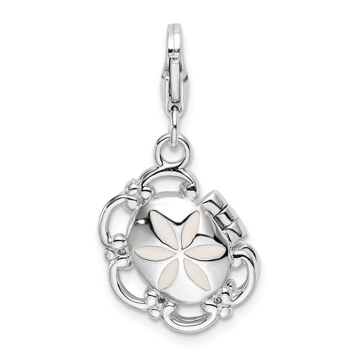 Million Charms 925 Sterling Silver Rhodium-Plated 3-D Enameled Compact With Lobster Clasp Charm