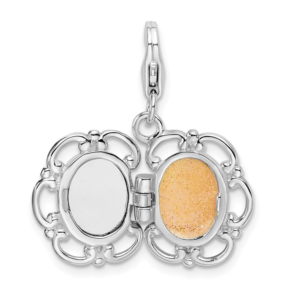 Million Charms 925 Sterling Silver Rhodium-Plated 3-D Enameled Compact With Lobster Clasp Charm