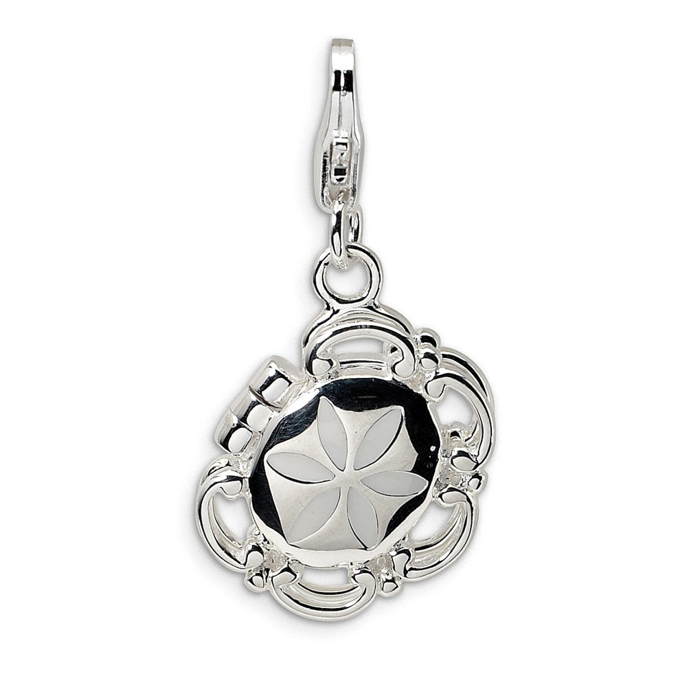 Million Charms 925 Sterling Silver Rhodium-Plated 3-D Enameled Compact With Lobster Clasp Charm