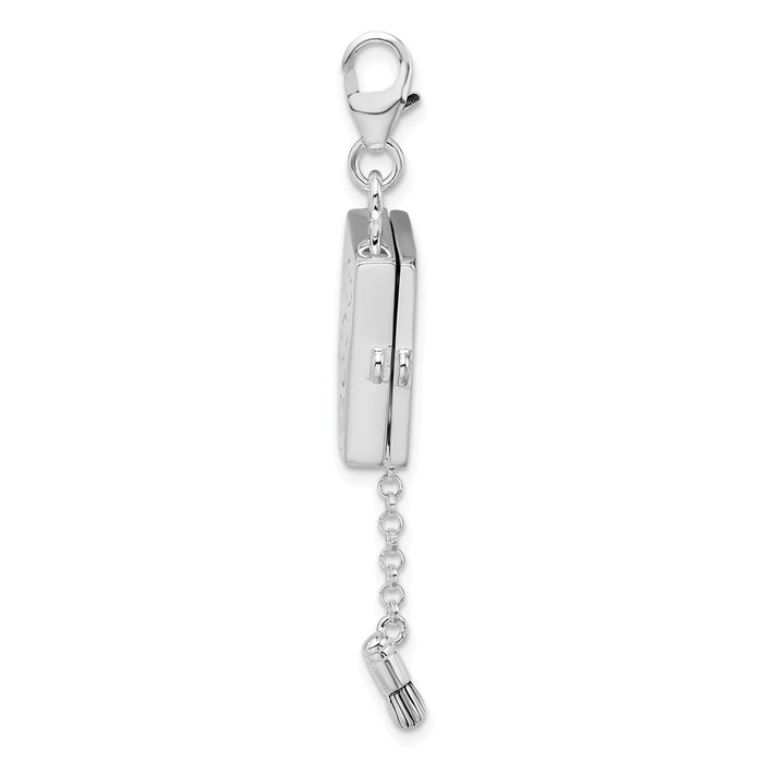 Million Charms 925 Sterling Silver With Rhodium-Plated Enameled Eyeshadow Compact With Lobster Clasp Charm