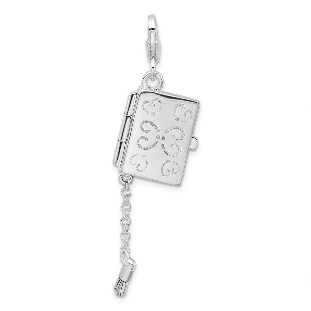Million Charms 925 Sterling Silver With Rhodium-Plated Enameled Eyeshadow Compact With Lobster Clasp Charm