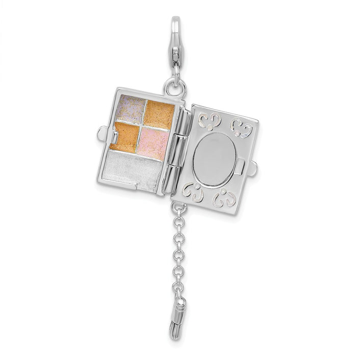 Million Charms 925 Sterling Silver With Rhodium-Plated Enameled Eyeshadow Compact With Lobster Clasp Charm