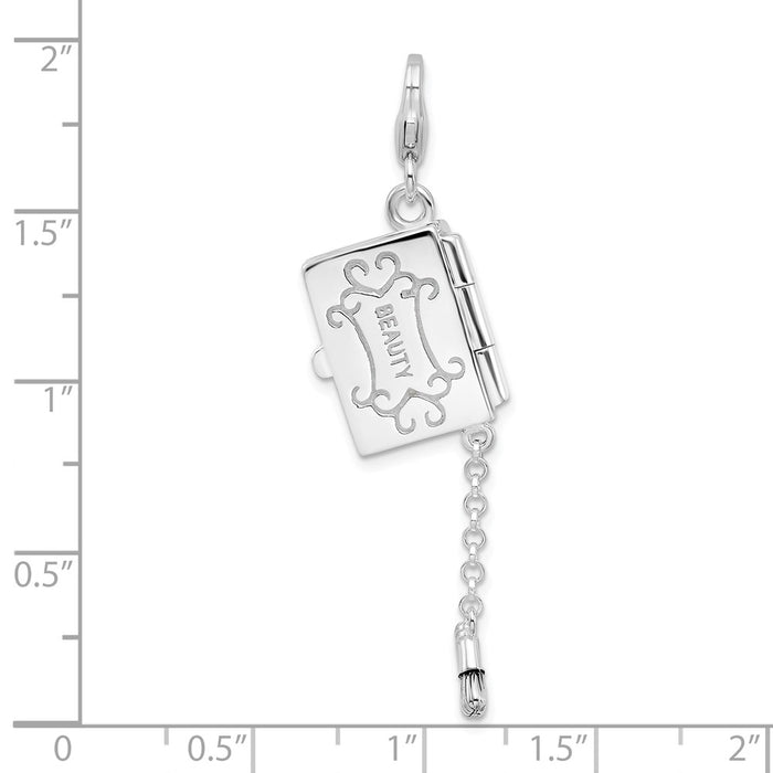 Million Charms 925 Sterling Silver With Rhodium-Plated Enameled Eyeshadow Compact With Lobster Clasp Charm