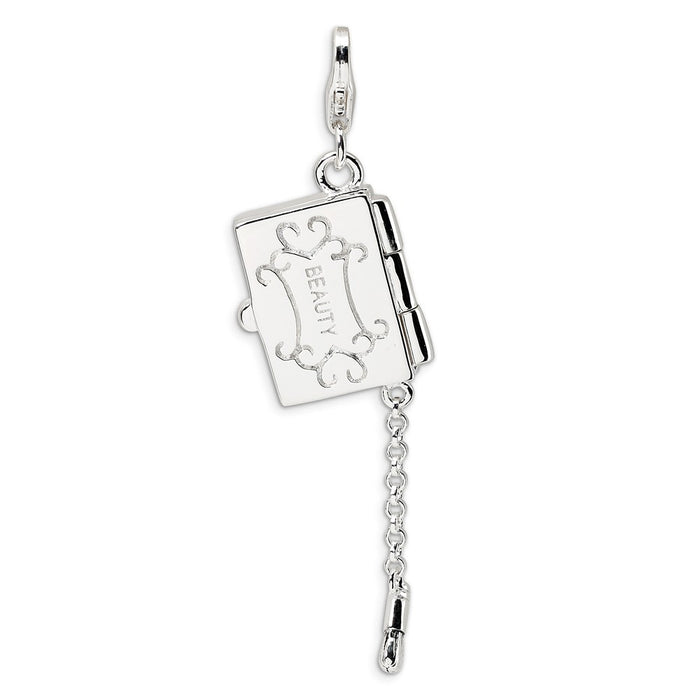 Million Charms 925 Sterling Silver With Rhodium-Plated Enameled Eyeshadow Compact With Lobster Clasp Charm