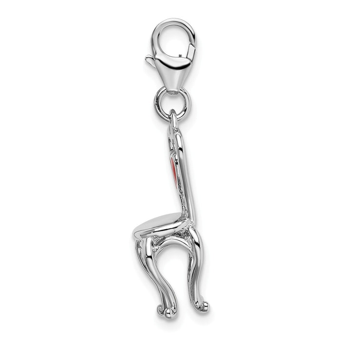 Million Charms 925 Sterling Silver With Rhodium-Plated 3-D Enameled Chair With Heart With Lobster Clasp Charm