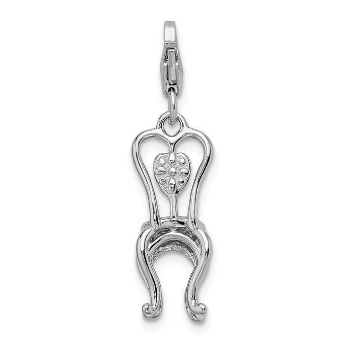 Million Charms 925 Sterling Silver With Rhodium-Plated 3-D Enameled Chair With Heart With Lobster Clasp Charm