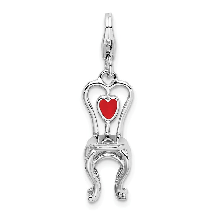 Million Charms 925 Sterling Silver With Rhodium-Plated 3-D Enameled Chair With Heart With Lobster Clasp Charm