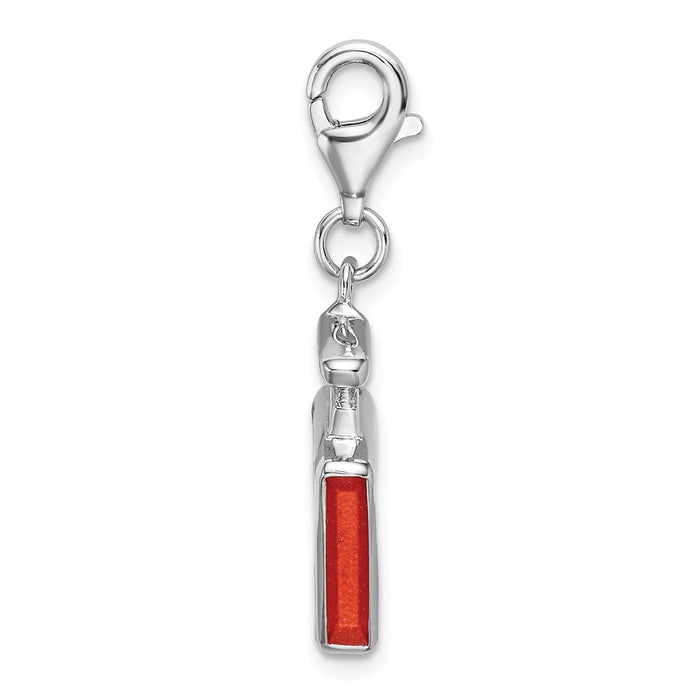 Million Charms 925 Sterling Silver With Rhodium-Plated 3-D Orange Enamel Perfume Bottle With Lobster Clasp Charm