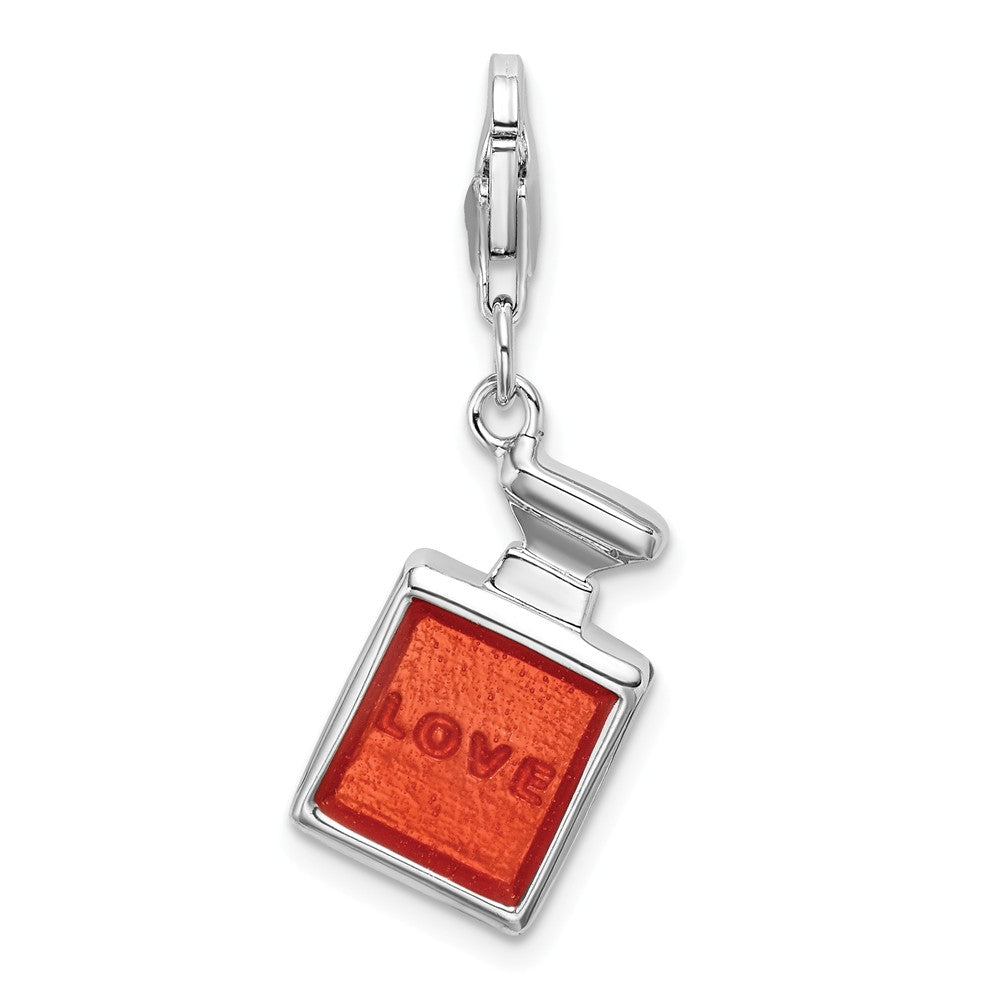 Million Charms 925 Sterling Silver With Rhodium-Plated 3-D Orange Enamel Perfume Bottle With Lobster Clasp Charm