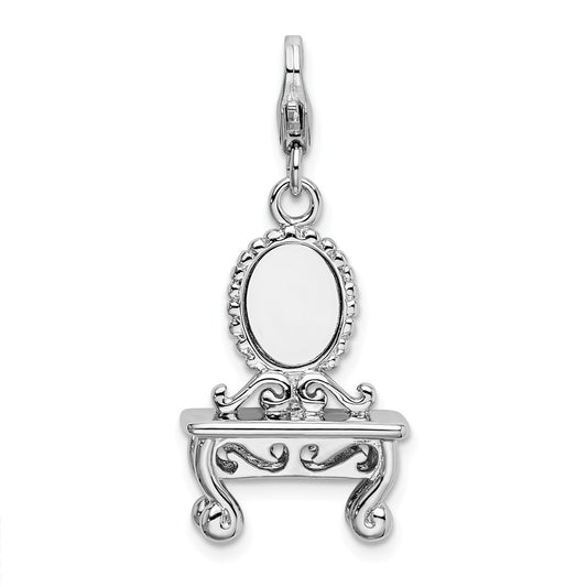 Million Charms 925 Sterling Silver Rhodium-Plated 3-D Vanity With Lobster Clasp Charm