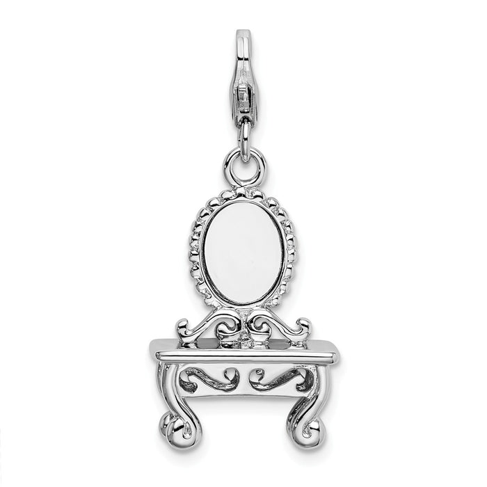 Million Charms 925 Sterling Silver Rhodium-Plated 3-D Vanity With Lobster Clasp Charm