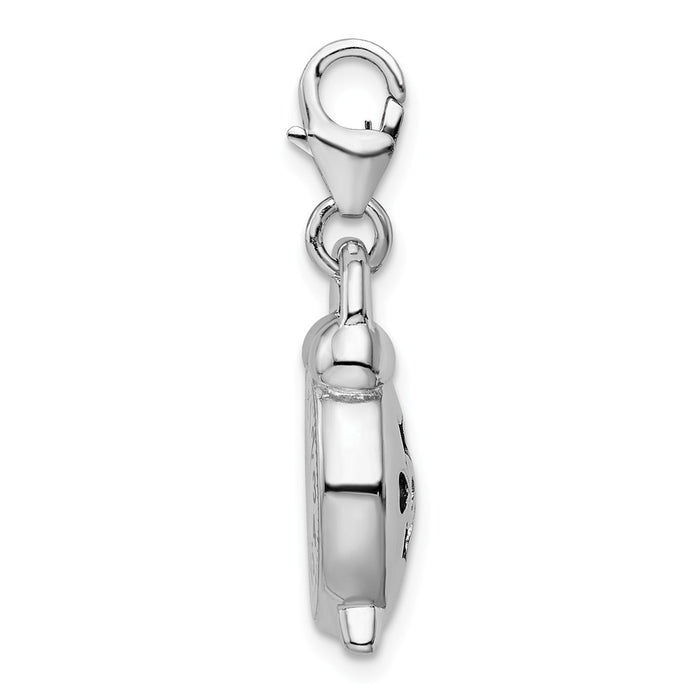 Million Charms 925 Sterling Silver Rhodium-Plated 3-D Alarm Clock With Lobster Clasp Charm