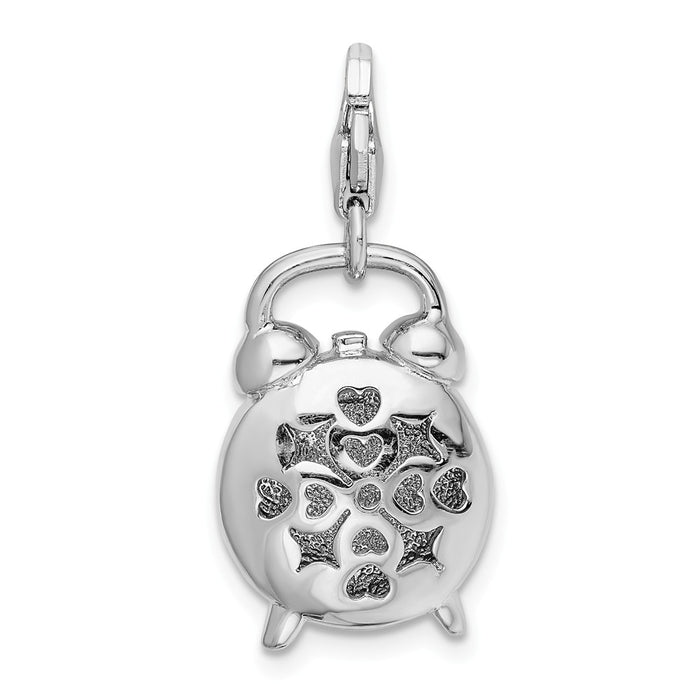 Million Charms 925 Sterling Silver Rhodium-Plated 3-D Alarm Clock With Lobster Clasp Charm