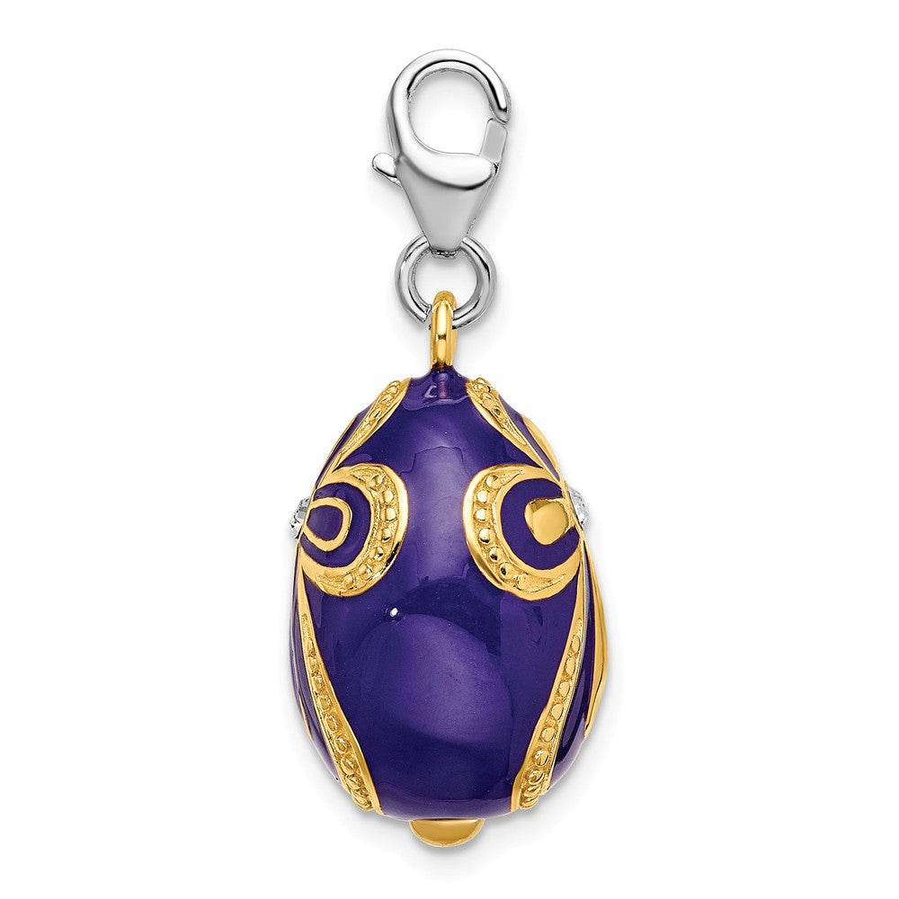 Million Charms 925 Sterling Silver Gold-Plated (Cubic Zirconia) CZ Purple Egg With Lobster Charm