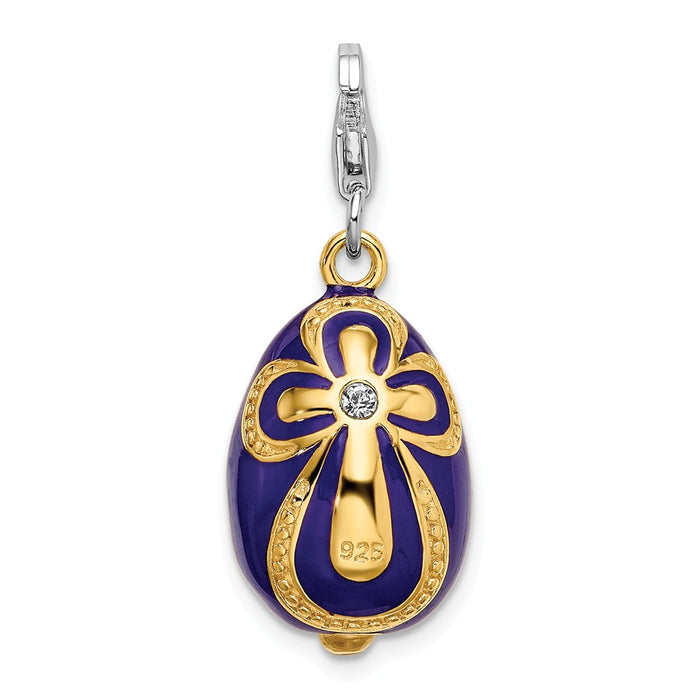Million Charms 925 Sterling Silver Gold-Plated (Cubic Zirconia) CZ Purple Egg With Lobster Charm