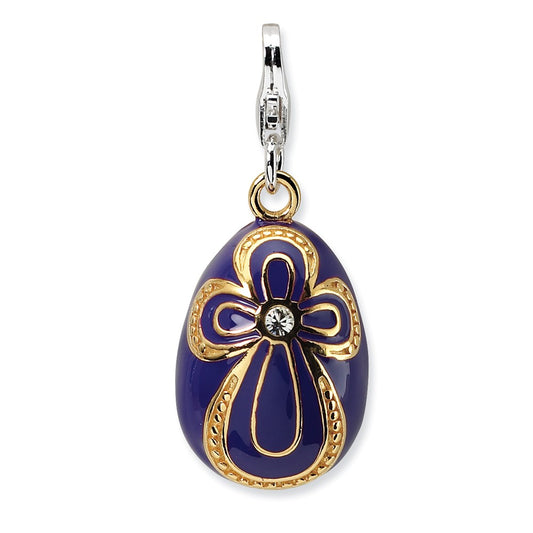 Million Charms 925 Sterling Silver Gold-Plated (Cubic Zirconia) CZ Purple Egg With Lobster Charm