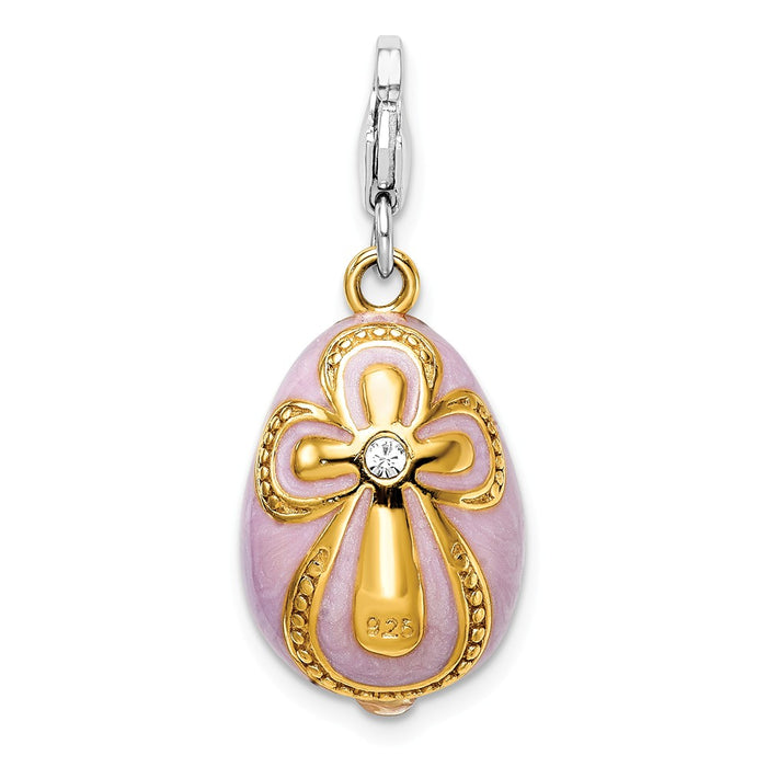 Million Charms 925 Sterling Silver Gold-Plated Swarovski Element Pink Egg With Lobster Charm