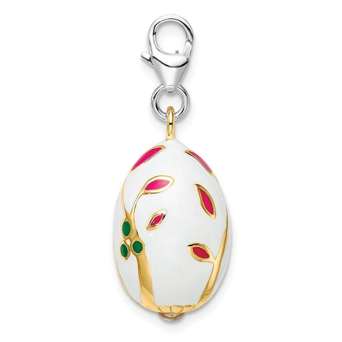 Million Charms 925 Sterling Silver 3-D Enameled Gold-Plated White Egg With Lobster Clasp Charm