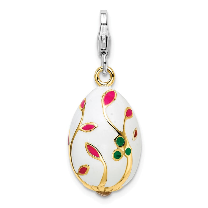 Million Charms 925 Sterling Silver 3-D Enameled Gold-Plated White Egg With Lobster Clasp Charm