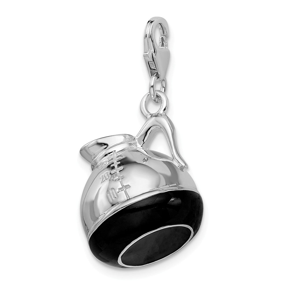 Million Charms 925 Sterling Silver With Rhodium-Plated 3-D Enameled Coffee Pot With Lobster Clasp Charm