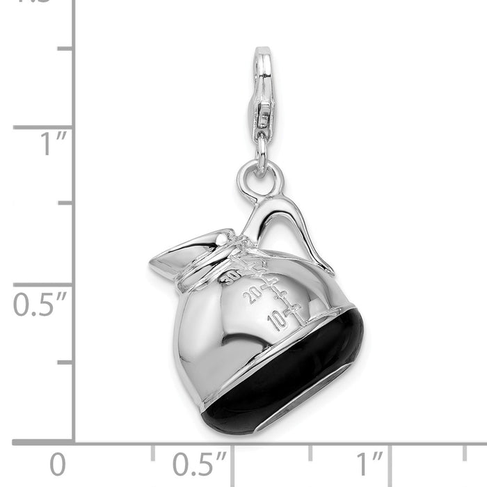 Million Charms 925 Sterling Silver With Rhodium-Plated 3-D Enameled Coffee Pot With Lobster Clasp Charm