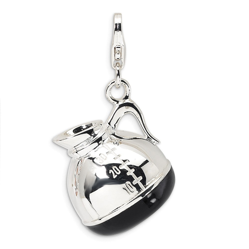 Million Charms 925 Sterling Silver With Rhodium-Plated 3-D Enameled Coffee Pot With Lobster Clasp Charm
