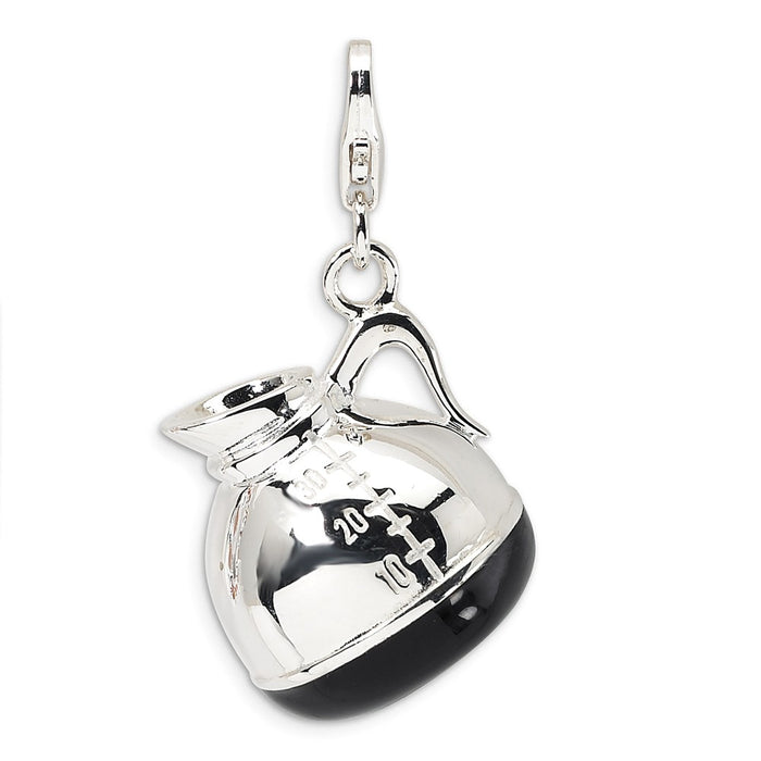 Million Charms 925 Sterling Silver With Rhodium-Plated 3-D Enameled Coffee Pot With Lobster Clasp Charm