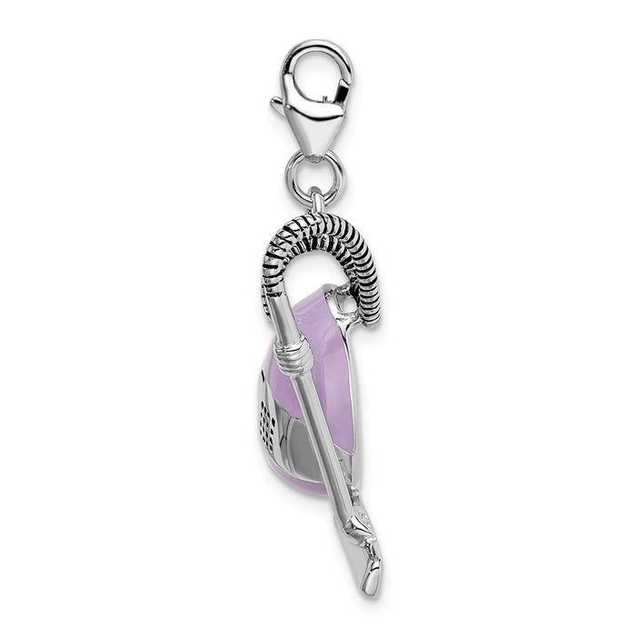 Million Charms 925 Sterling Silver Rhodium-Plated 3-D Enameled Vacuum Cleaner With Lobster Clasp Charm