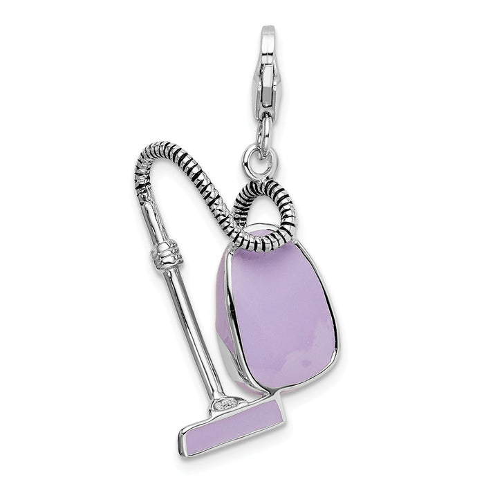 Million Charms 925 Sterling Silver Rhodium-Plated 3-D Enameled Vacuum Cleaner With Lobster Clasp Charm