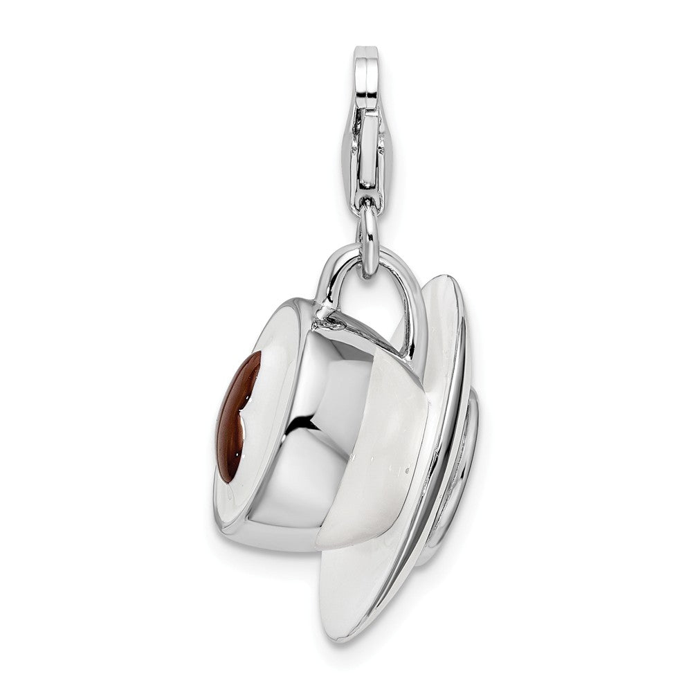 Million Charms 925 Sterling Silver With Rhodium-Plated 3-D Enameled Cappuccino With Lobster Clasp Charm